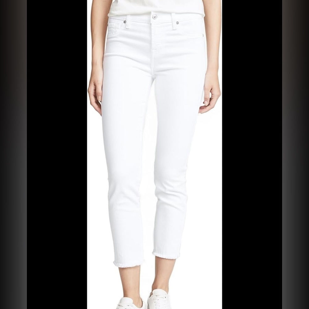 7 For All Mankind High Waist Ankle Skinny WHITE Premium Denim